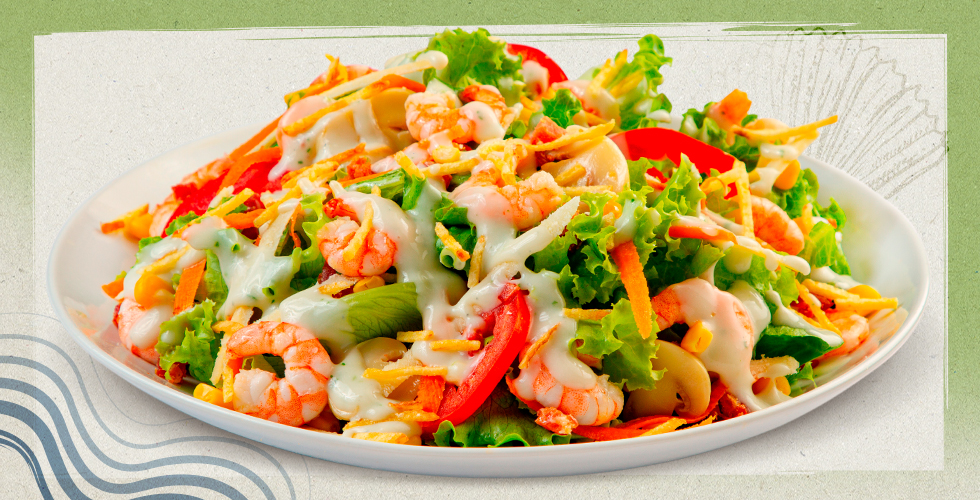 Salad with Four Cheese Sauce with Shrimp