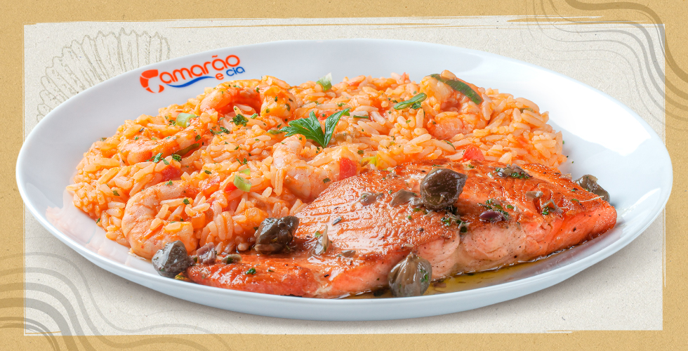 Salmon and Creamy Rice with Shrimp