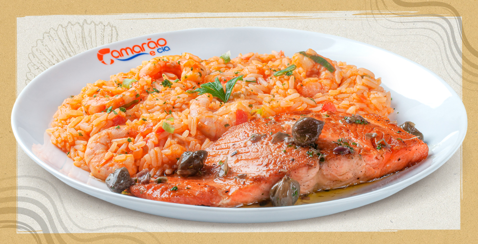 Salmão e Arroz Cremoso com Camarões